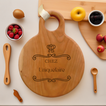 Planche à Découper Ronde en Cerisier Double Face pour Cuisine et Restaurant