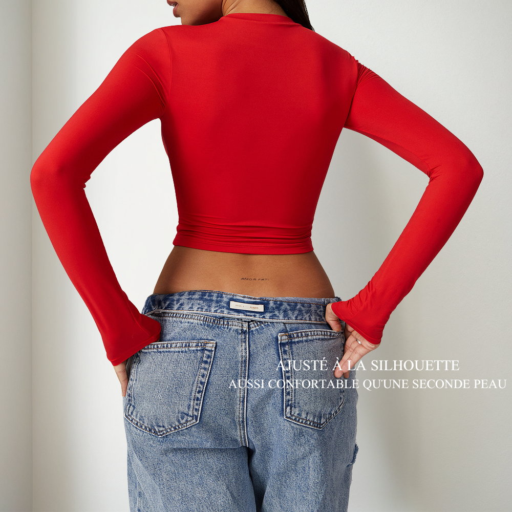 Haut Court à Manches Longues Pour Femme Chemisier Collant pour Sport