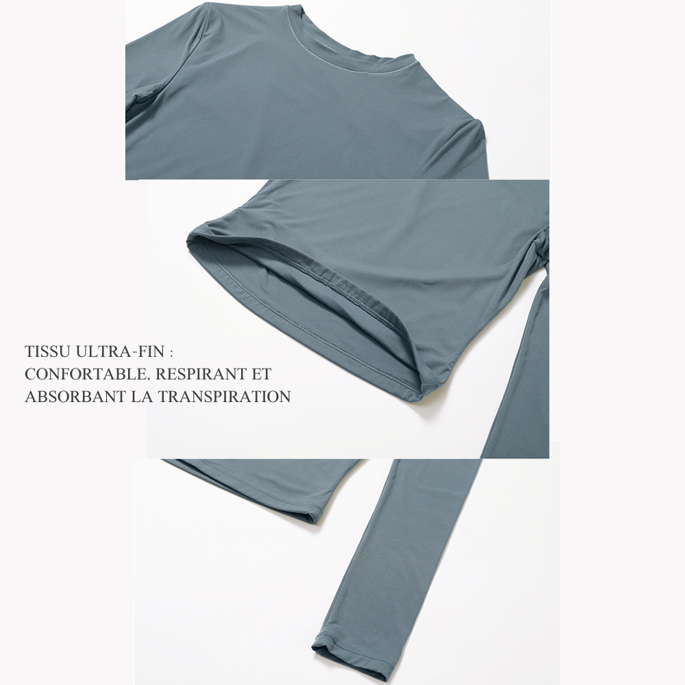 Haut Court à Manches Longues Pour Femme Chemisier Collant pour Sport