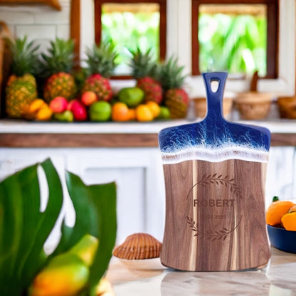 Planche à Découper en Bois d'Acacia avec Résine Design Unique et Personnalisable