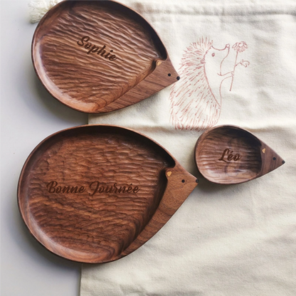 Assiette en Bois de Noyer Forme de Hérisson Décor pour Maison