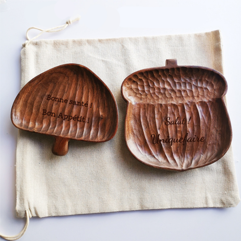 Assiette en Noyer en Forme d'Arbre Pomme de Pin Châtaigne Champignon