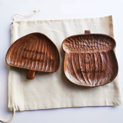 Assiette en Noyer en Forme d'Arbre Pomme de Pin Châtaigne Champignon