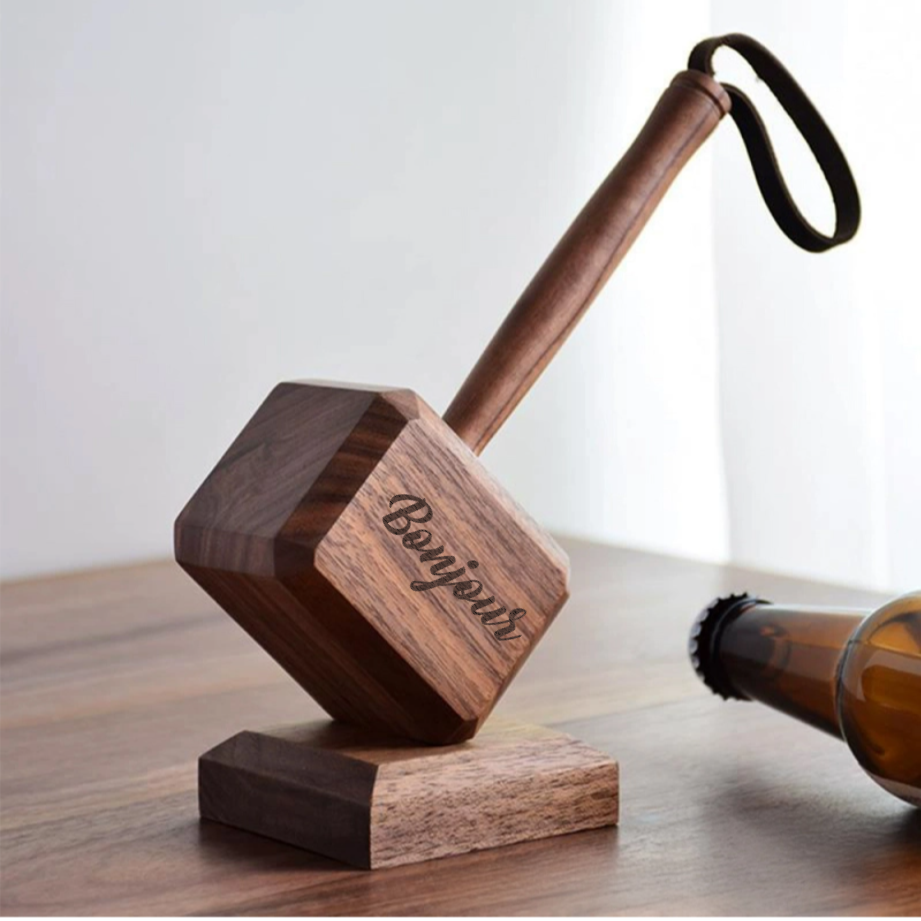 Décapsuleur en Forme de Marteau en Bois Décor Personnalisable pour Maison avec Ouvre-bouteille