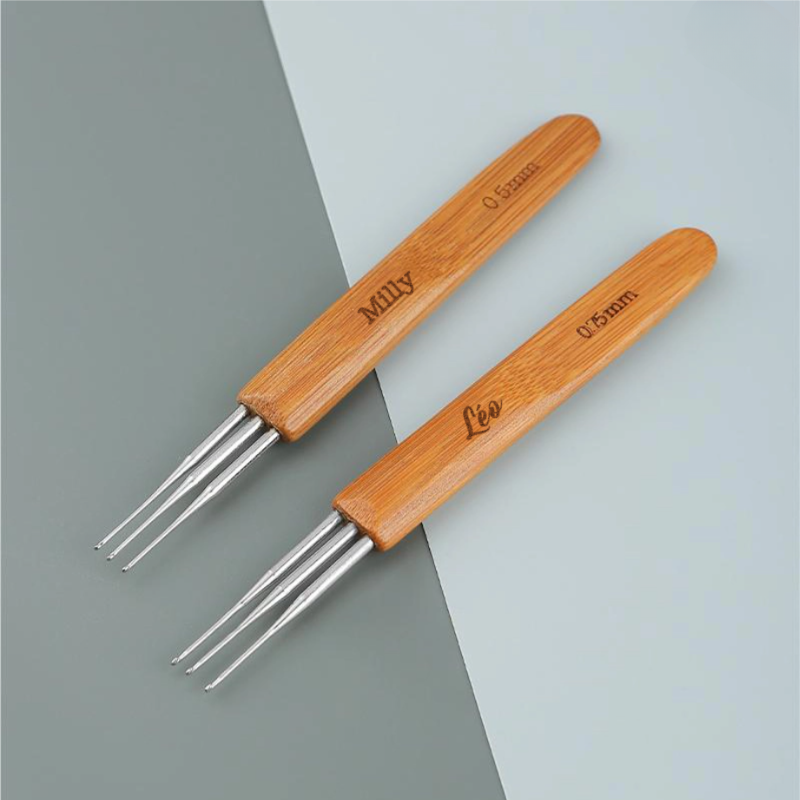 Crochets 0,75mm et 0.5mm avec Manche en Bambou Outil pour Tresses