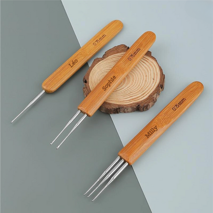 Crochets 0,75mm et 0.5mm avec Manche en Bambou Outil pour Tresses