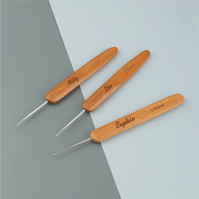 Crochets 0,75mm et 0.5mm avec Manche en Bambou Outil pour Tresses