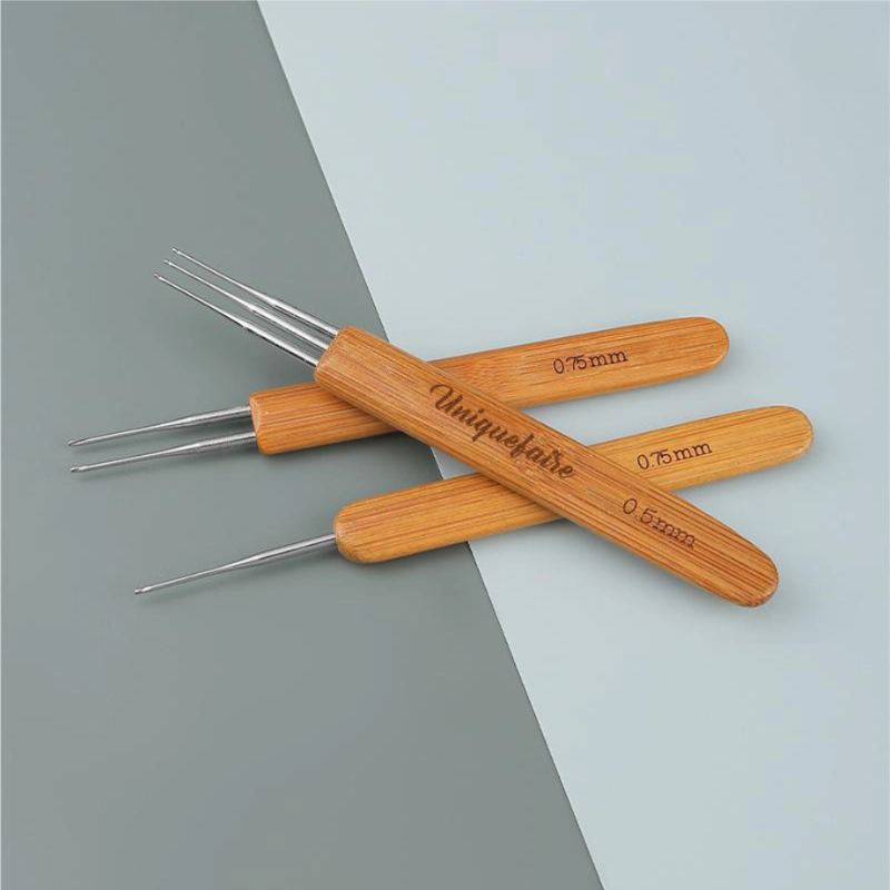Crochets 0,75mm et 0.5mm avec Manche en Bambou Outil pour Tresses