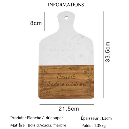 Planche à découper avec poignée en marbre et bois