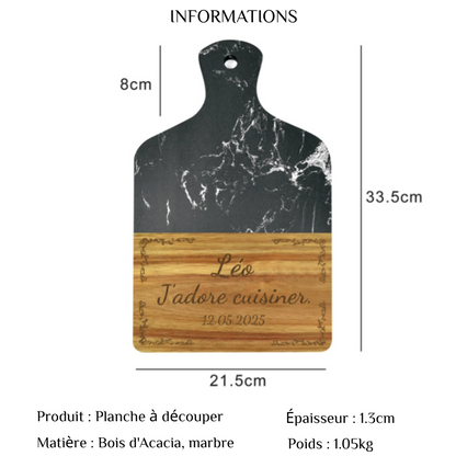 Planche à découper avec poignée en marbre et bois