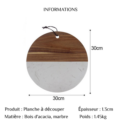 Planche à découper ronde en bois et marbre Double face avec trou à accocher