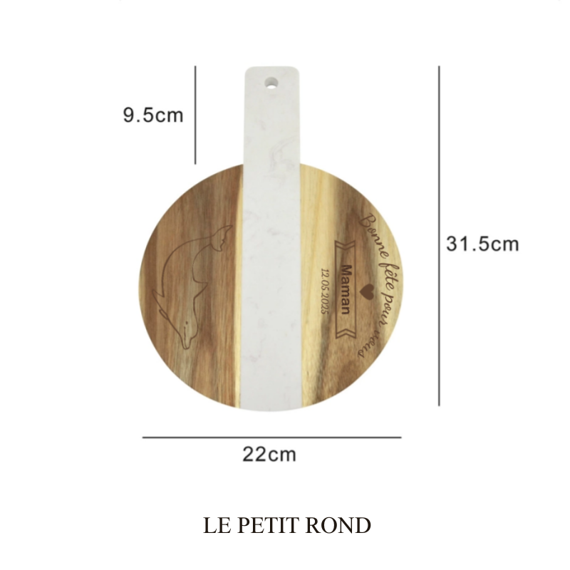 Planche à Découper en Bois et Marbre Rond et Carré avec Gravure Personnalisée