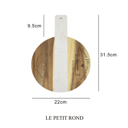 Planche à Découper en Bois et Marbre Rond et Carré avec Gravure Personnalisée
