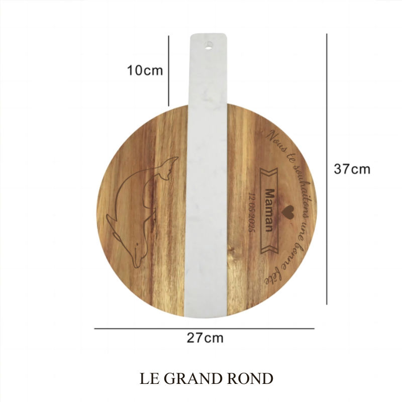 Planche à Découper en Bois et Marbre Rond et Carré avec Gravure Personnalisée