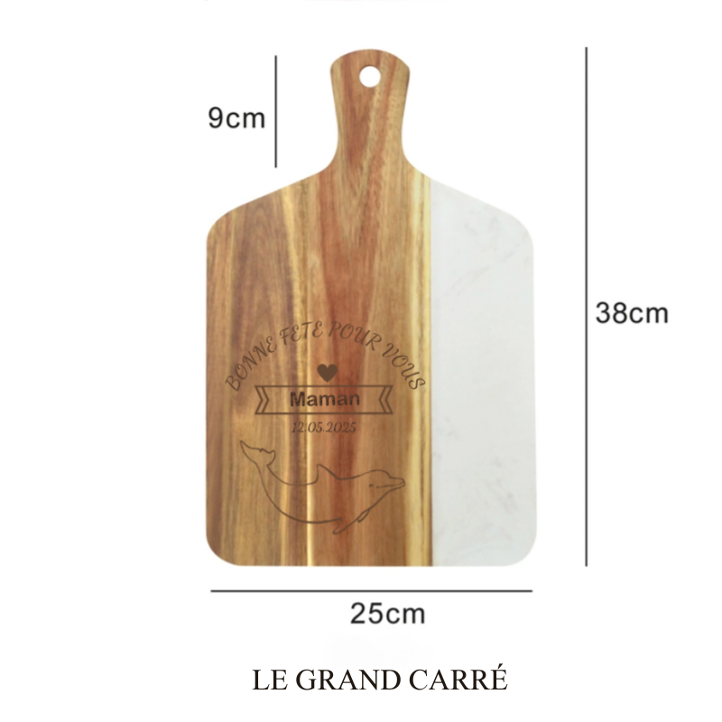 Planche à Découper en Bois et Marbre Rond et Carré avec Gravure Personnalisée