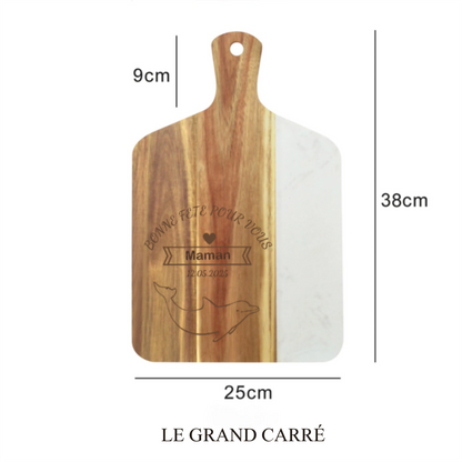 Planche à Découper en Bois et Marbre Rond et Carré avec Gravure Personnalisée