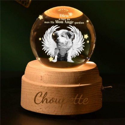 Boule de Cristal Musicale Personnalisée en Mémoire de Votre Ange Gardien