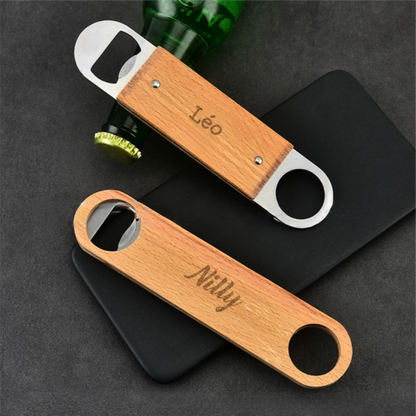 Ouvre-Bouteilles en Acier Inoxydable Manche Plat en Bois