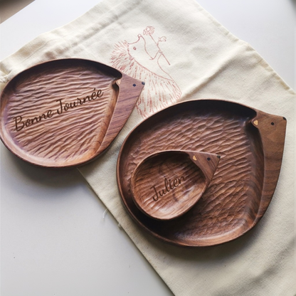 Assiette en Bois de Noyer Forme de Hérisson Décor pour Maison