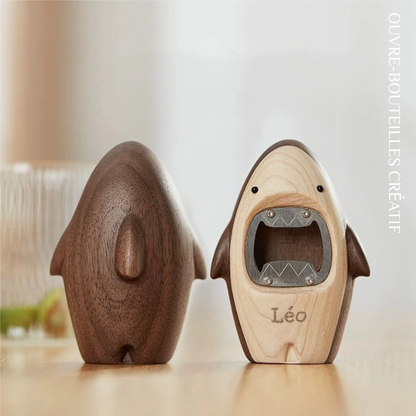 Ouvre-bouteilles de Requin Mignon en Bois Décor Créatif Personnalisable pour Maison