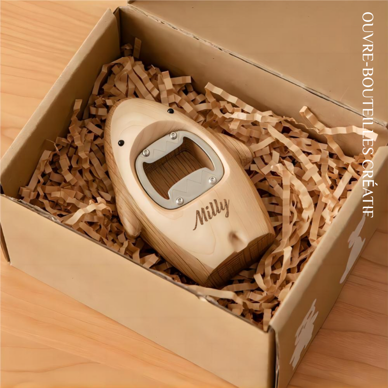 Ouvre-bouteilles de Requin Mignon en Bois Décor Créatif Personnalisable pour Maison