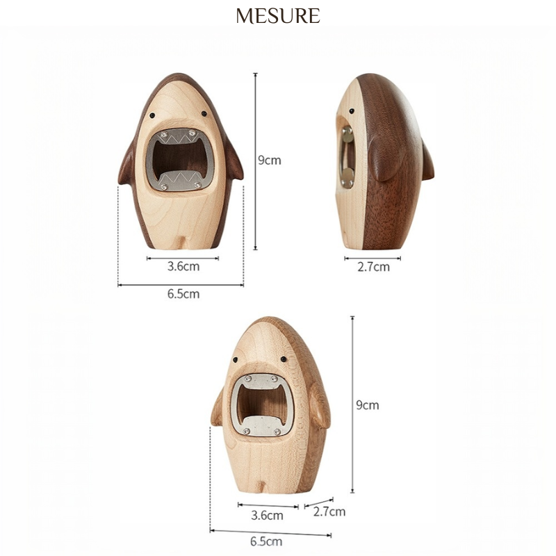 Ouvre-bouteilles de Requin Mignon en Bois Décor Créatif Personnalisable pour Maison