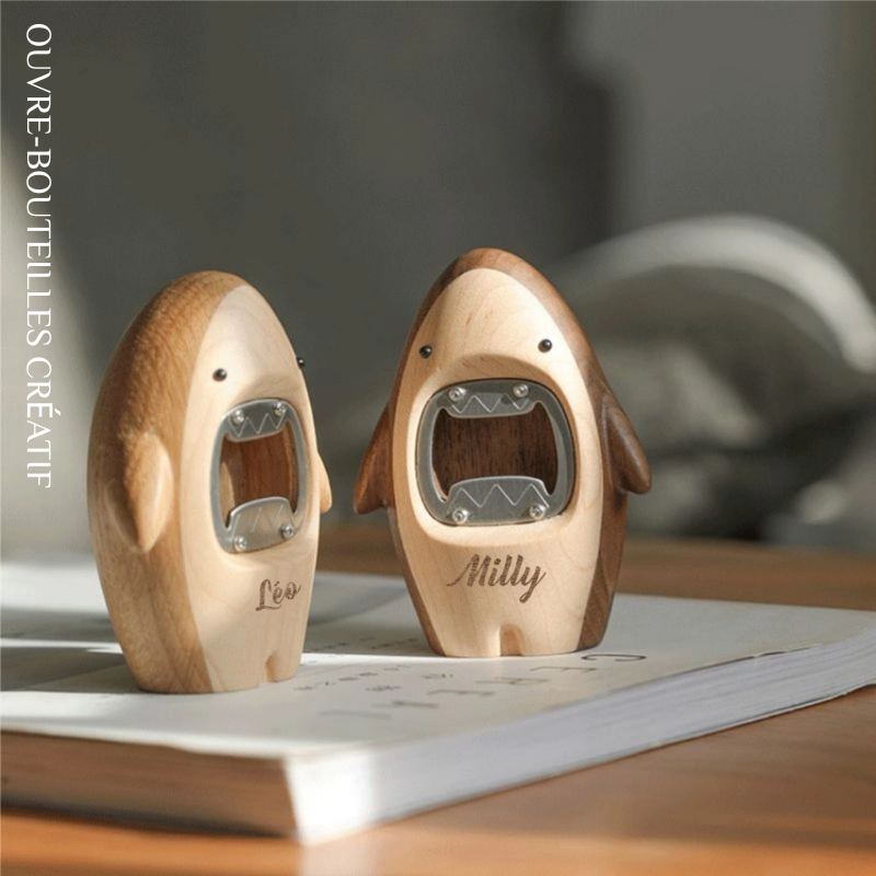 Ouvre-bouteilles de Requin Mignon en Bois Décor Créatif Personnalisable pour Maison