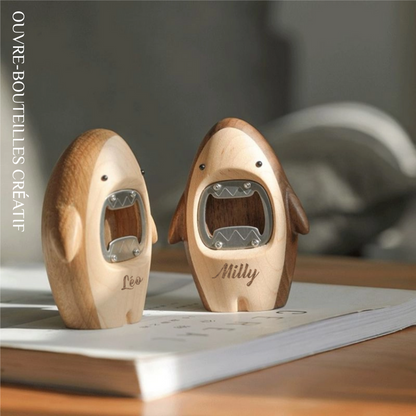 Ouvre-bouteilles de Requin Mignon en Bois Décor Créatif Personnalisable pour Maison