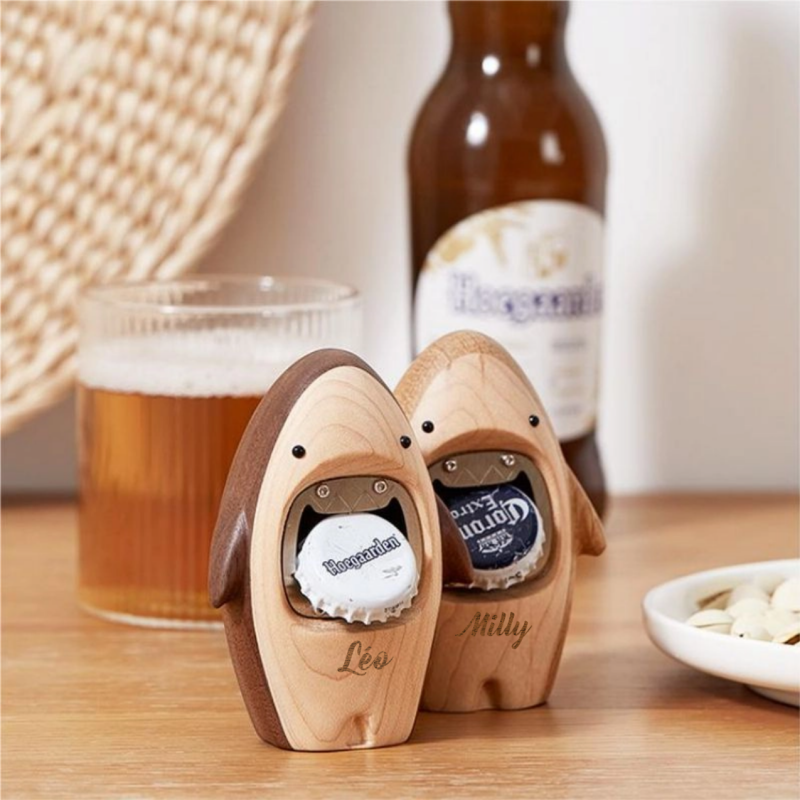 Ouvre-bouteilles de Requin Mignon en Bois Décor Créatif Personnalisable pour Maison