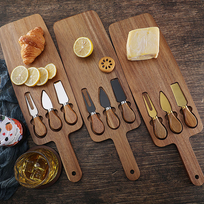 Ensemble de Couteaux à Fromage avec Planche en Bois Set de 3 Couteaux et Planche Personnalisable Cadeau pour Famille