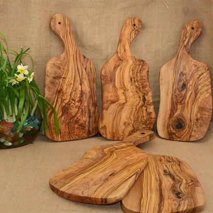 Planche à découper en bois d'olivier avec poignée Forme Irrégulière