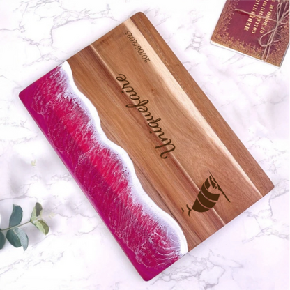 Planche à Découper Personnalisble en Résine et Bois avec Design de Vague de Mer