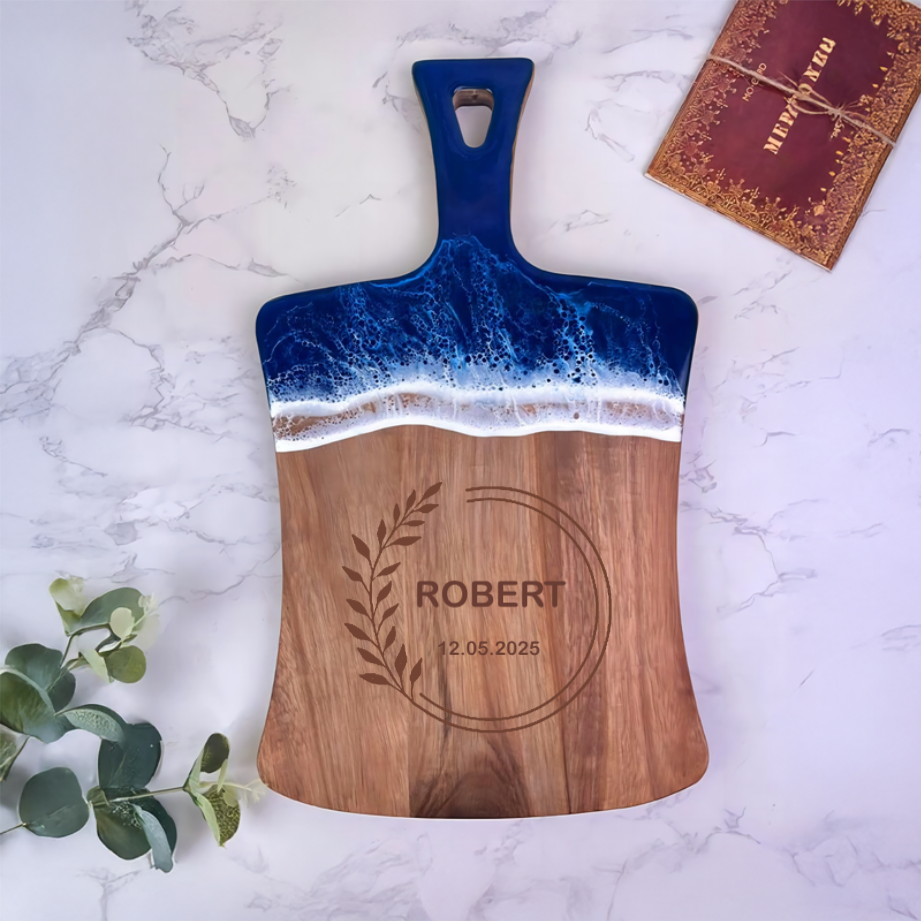 Planche à Découper en Bois d'Acacia avec Résine Design Unique et Personnalisable