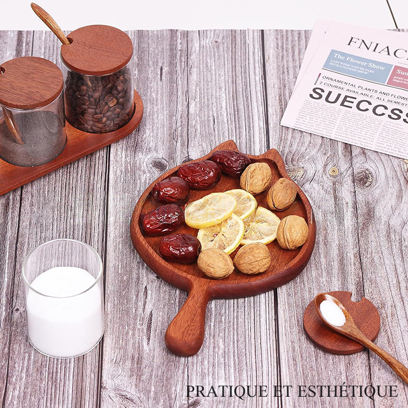 Plateau en Bois en Forme de Chat – Assiette pour Aliments Fromage Pizza