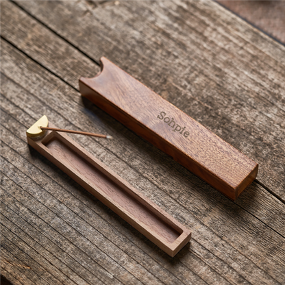 Boîte à Encens en Bois de Noyer Noir Portable Gravable avec Nom
