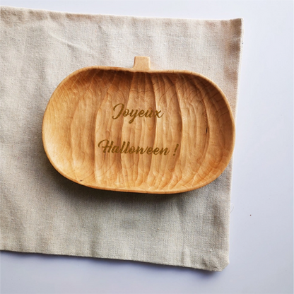 Assiette Irrégulière en Bois de cerisier Forme de Citrouille Ginkgo Châtaigne