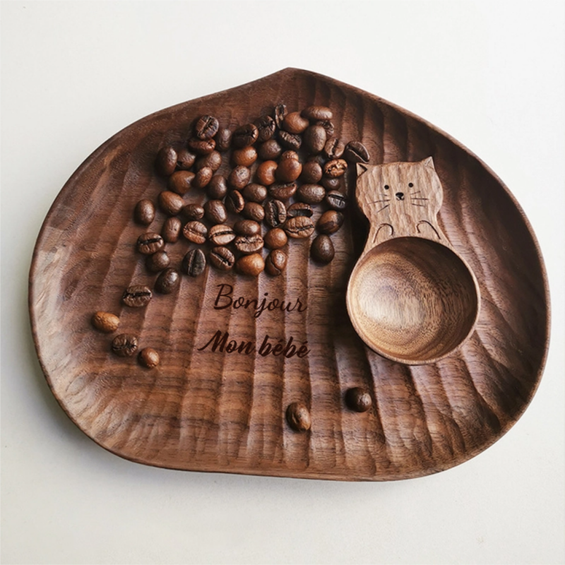 Assiette en Noyer en Forme d'Arbre Pomme de Pin Châtaigne Champignon