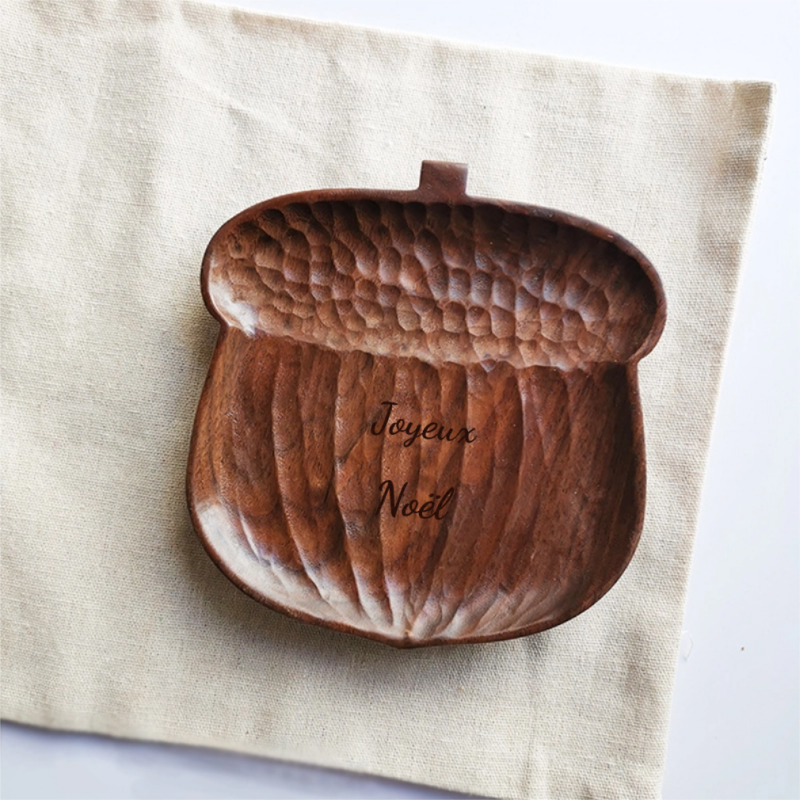 Assiette en Noyer en Forme d'Arbre Pomme de Pin Châtaigne Champignon