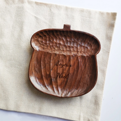 Assiette en Noyer en Forme d'Arbre Pomme de Pin Châtaigne Champignon