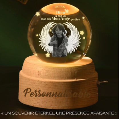 Boule de Cristal Musicale Personnalisée en Mémoire de Votre Ange Gardien