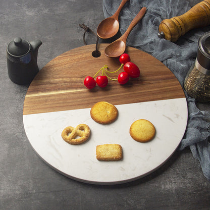 Planche à découper ronde en bois et marbre Double face avec trou à accocher