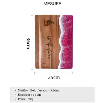 Planche à Découper Personnalisble en Résine et Bois avec Design de Vague de Mer