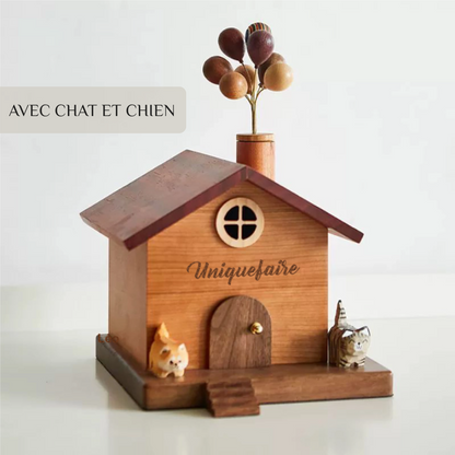 Tirelire Chalet en Bois Boîte à Monnaie Décor de Maison Cadeau pour Famille