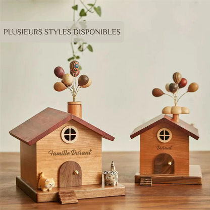 Tirelire Chalet en Bois Boîte à Monnaie Décor de Maison Cadeau pour Famille