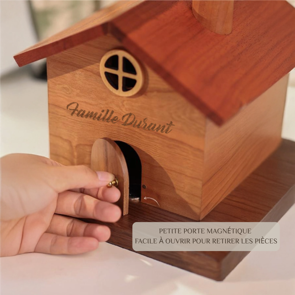 Tirelire Chalet en Bois Boîte à Monnaie Décor de Maison Cadeau pour Famille