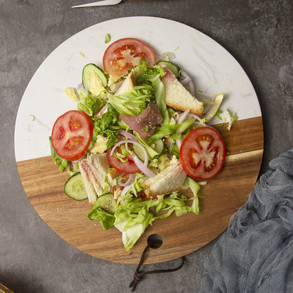 Planche à découper ronde en bois et marbre Double face avec trou à accocher
