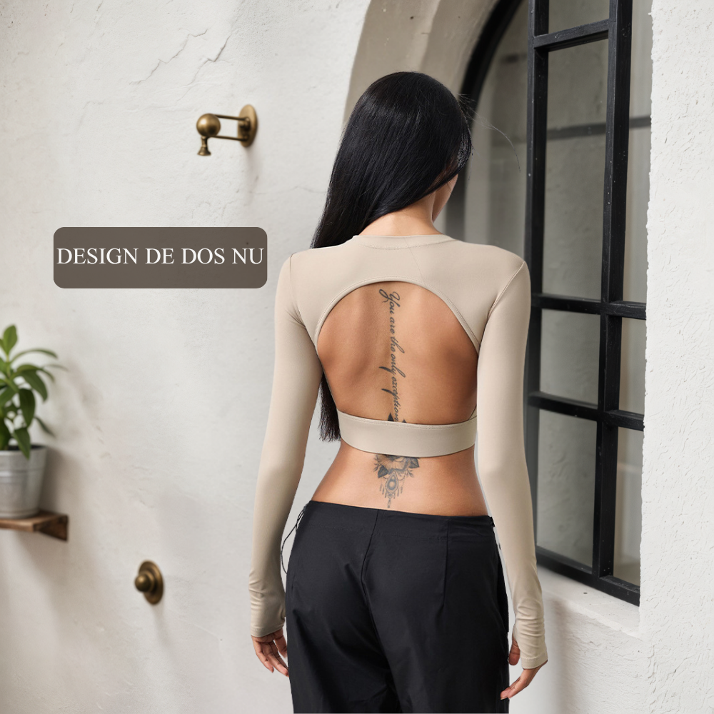 Haut Court à Manches Longues avec Dos Nu pour Sport