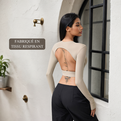 Haut Court à Manches Longues avec Dos Nu pour Sport