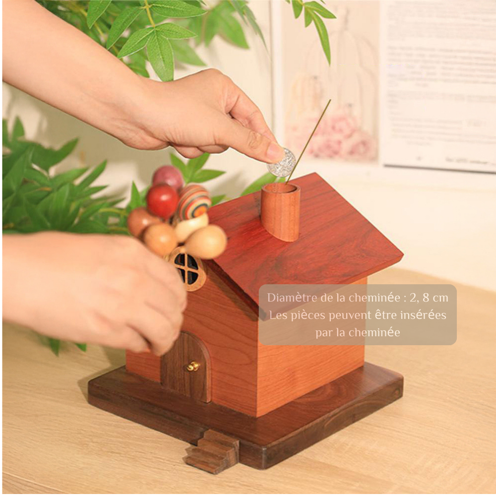 Tirelire Chalet en Bois Boîte à Monnaie Décor de Maison Cadeau pour Famille