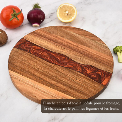 Planche à Découper Ronde en Bois d’Acacia et Résine – Plateau à Personnaliser